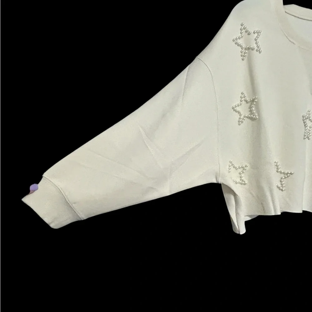 Cream Star Embellished Women's Sweater Simply Southern Size Small
